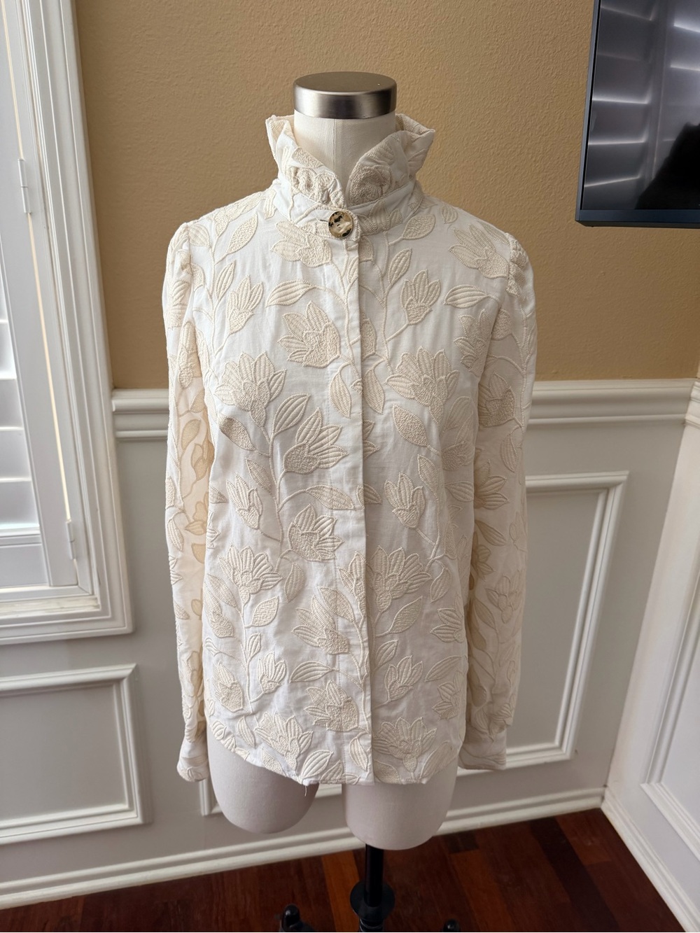 Sezane- Ambre Button Down Embroidered Shirt 36